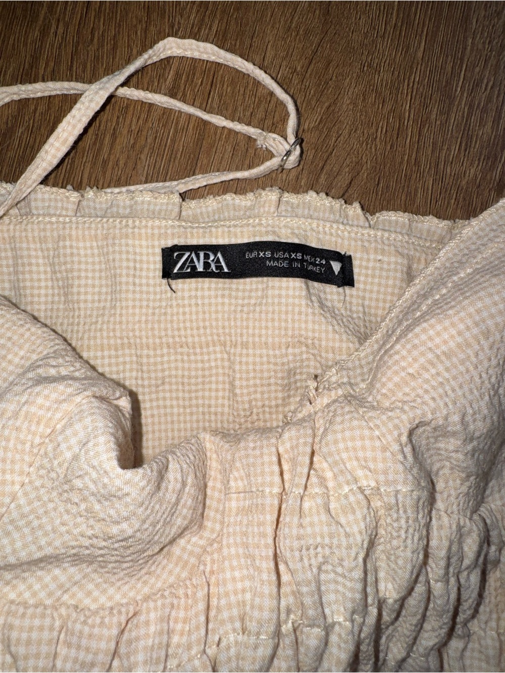 Zara Women’s Crop Top Gingham Ruched Beige White Size XS - Picture 3 of 5